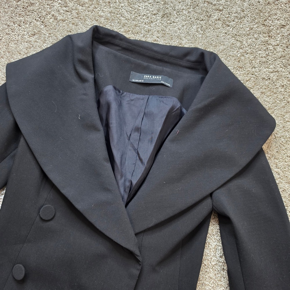 Zara Basic Double Breasted Blazer Womens Small Black Shawl Lapel Career Jacket